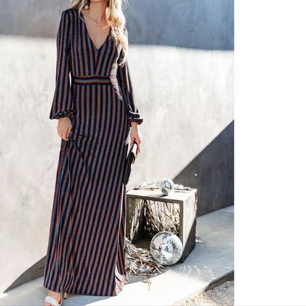 NWT vici maxi, long sleeve, shimmer rainbow dress!!